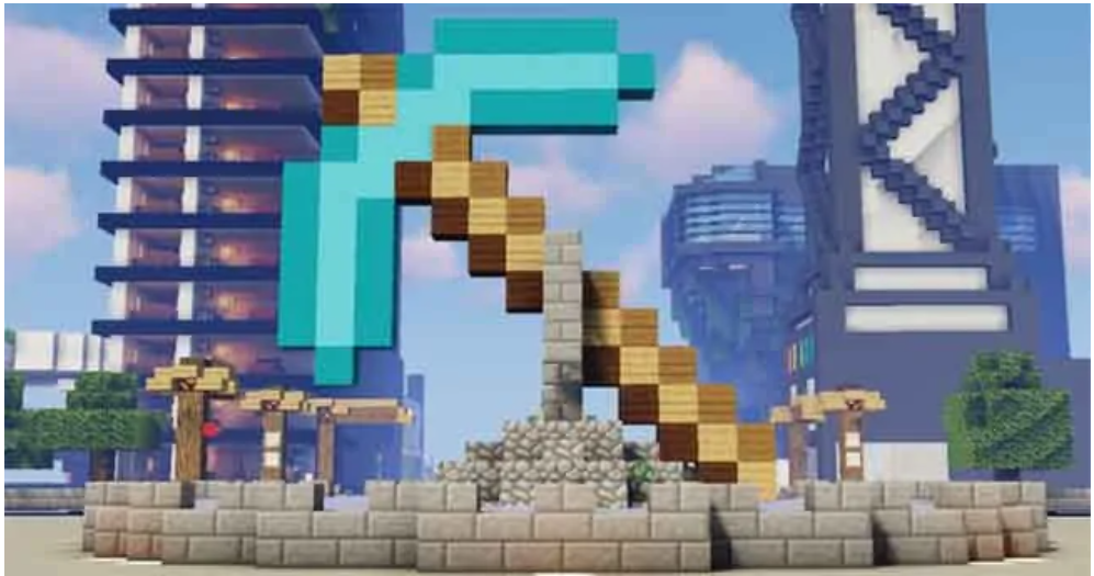 Diamond Pickaxe Minecraft Statue