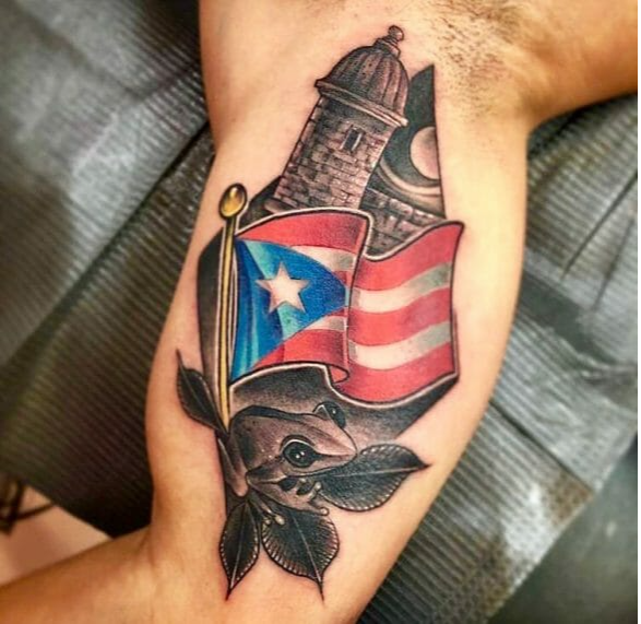 Puerto Rican tattoo with a Flag