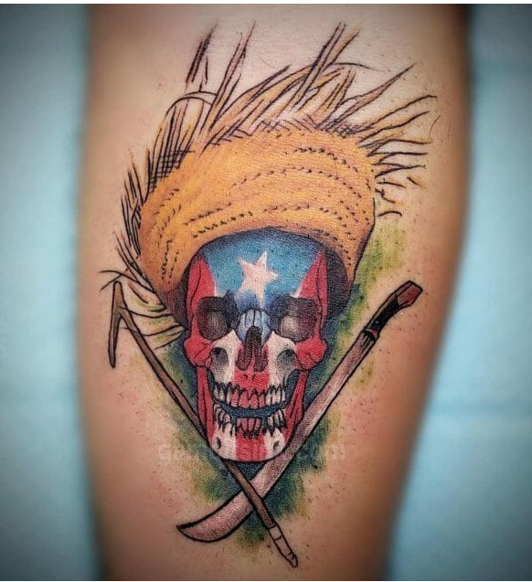 Skull Multicolored Puerto Rico Flag Color Tattoo