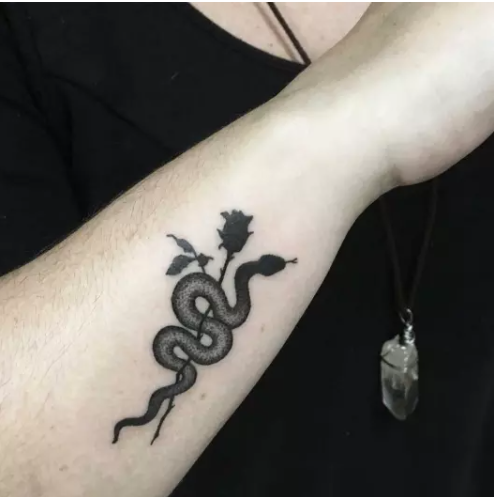 BLACK ROSE FLOWER SNAKE TATTOO