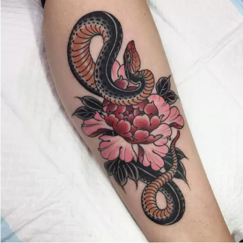 COLORFUL SNAKE FLOWER TATTOO DESIGN