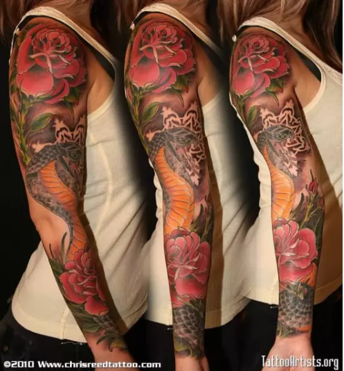 FLOWER SNAKE TATTOO ARM SLEEVES