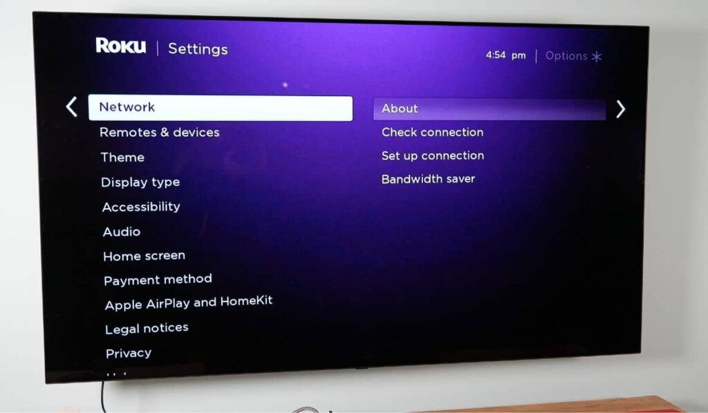 Roku Settings Menu
