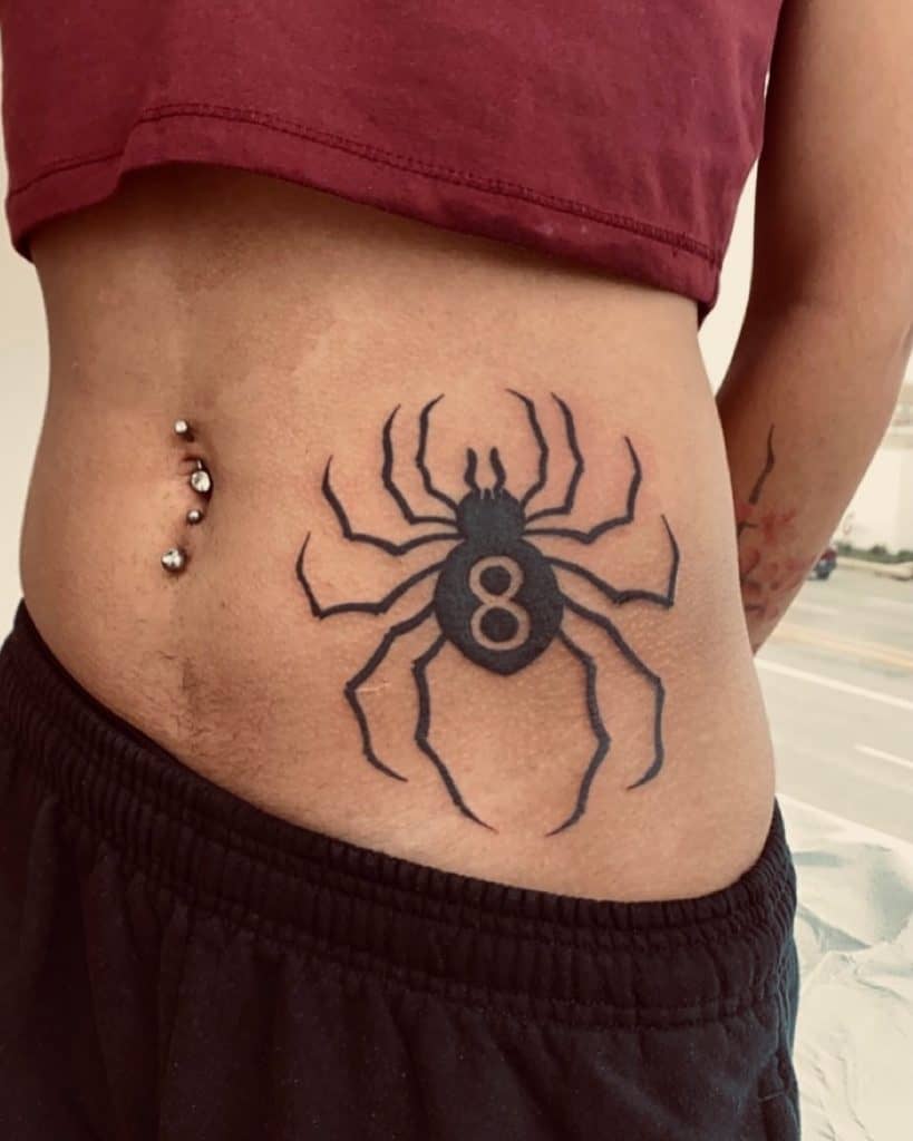 Spider Number 8 Stomach Tattoo