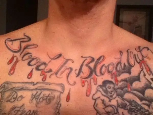 blood in blood out gang tattoo on chest