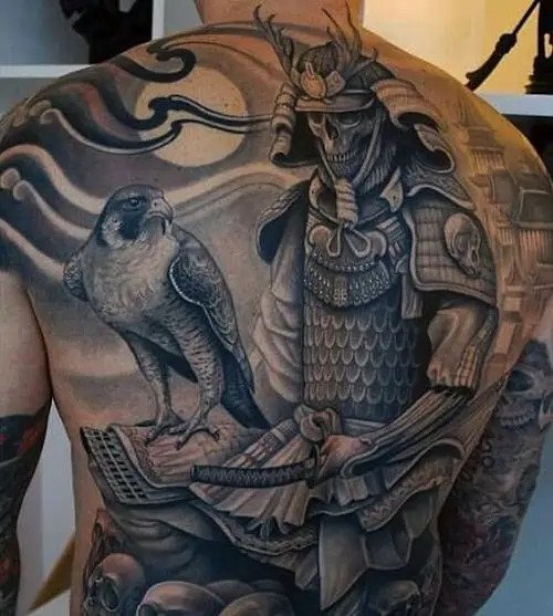 eagle and samurai gang tattoo on back
