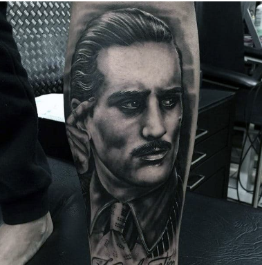 amazing guys portrait gangster lower leg tattoos