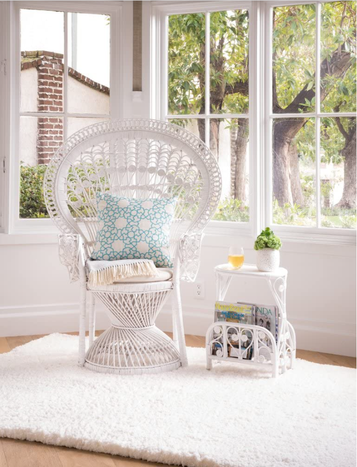 Kouboo Grand White Peacock Chair in Rattan With Soft Seat Cushion