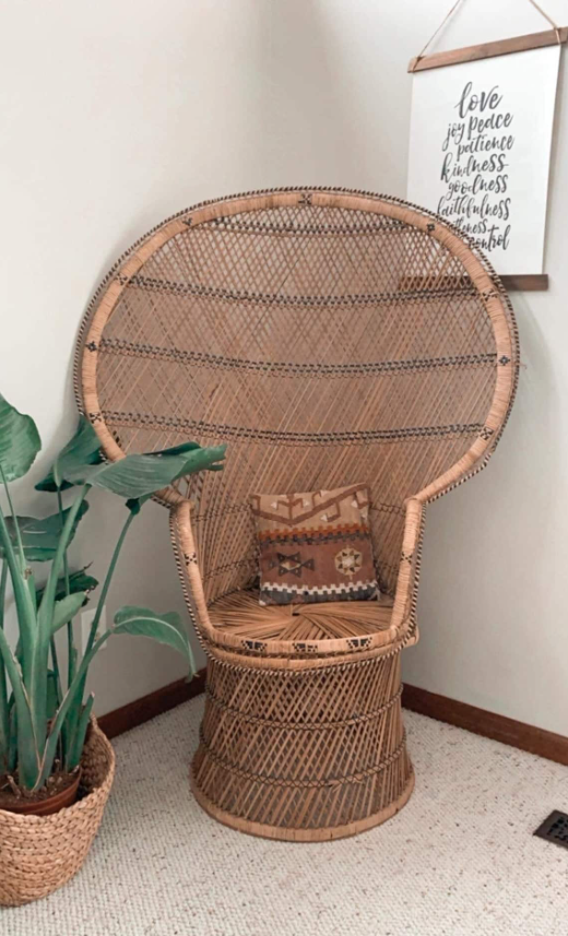 Vintage Emmanuella 70s Wicker & Rattan Peacock Chair 