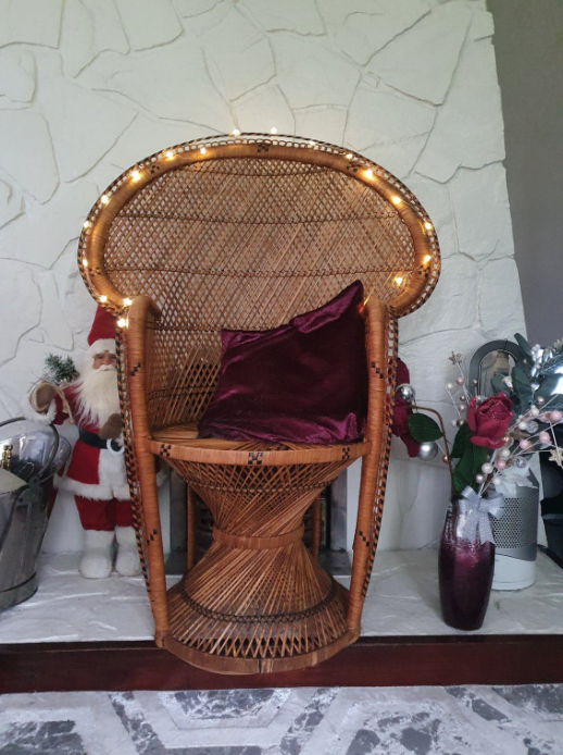 High Fan Back Emmanuelle Peacock Chair with red cushion