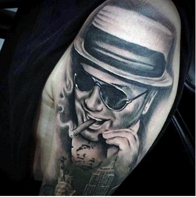 famous gangster mens new york arm tattoo