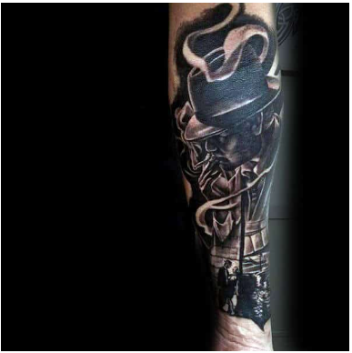 smoking gangster mens outer forearm tattoos