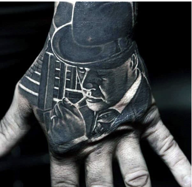 incredible male gangster portrait hand tattoos