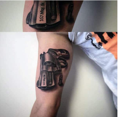 3d realistic revolver gangster mens bicep inner arm tattoos