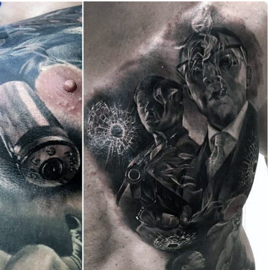 amazing mens bullet gangster chest tattoo