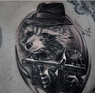 guys raccoon gangster mens leg tattoos