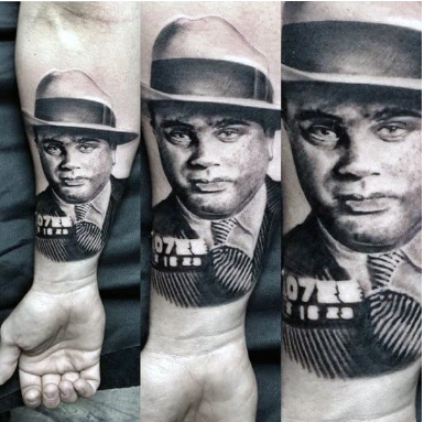 mobster portrait mens gangster inner forearm tattoos