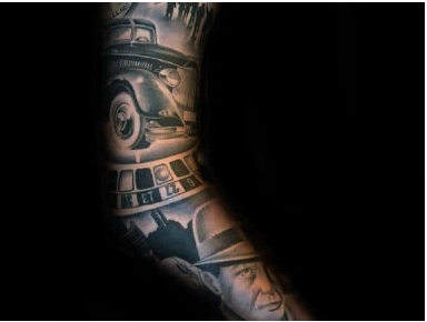 amazing male gangster themed full sleeve tattoo design ideas