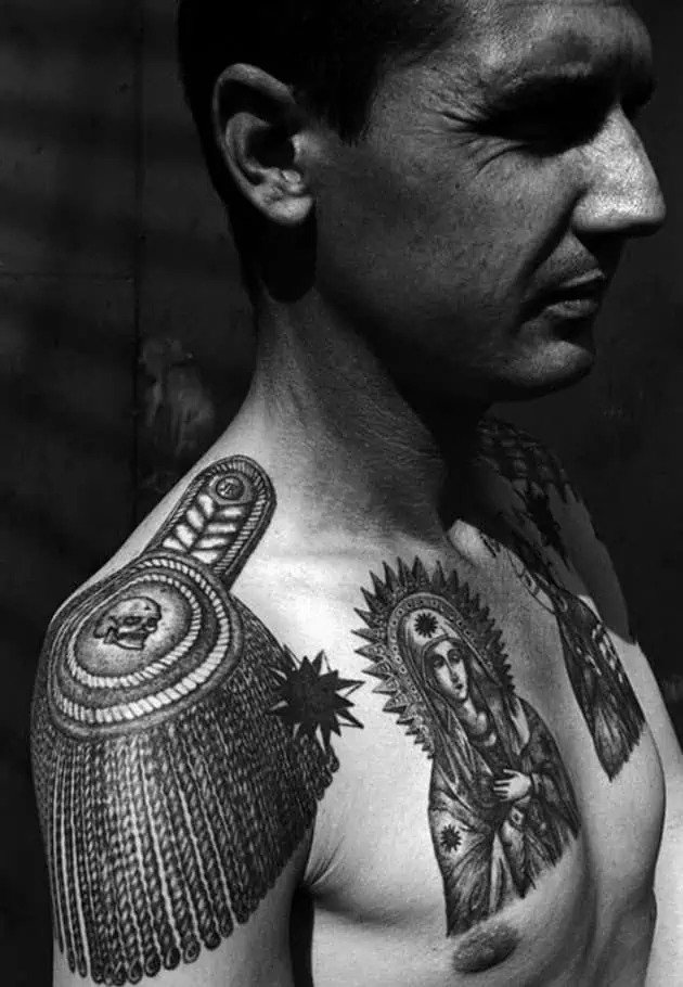 mother mary gang chest tattoo