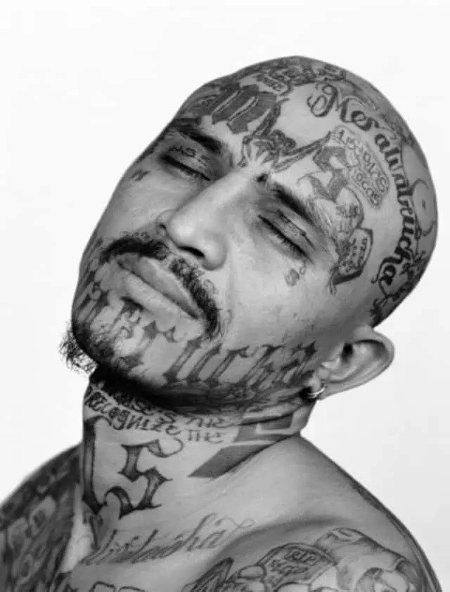 MS-13 gang face tattoo