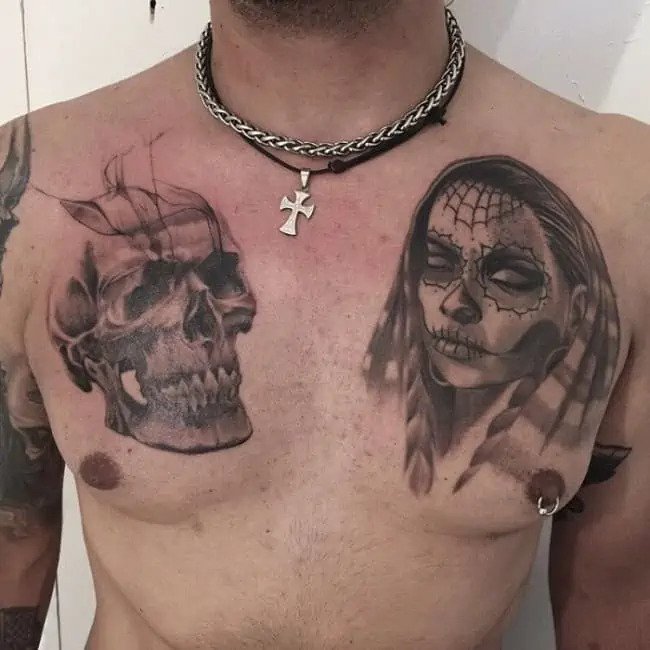 spider web gang tattoo on chest