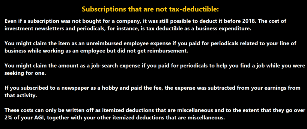 netflix and chill Subscriptions that are not tax-deductible