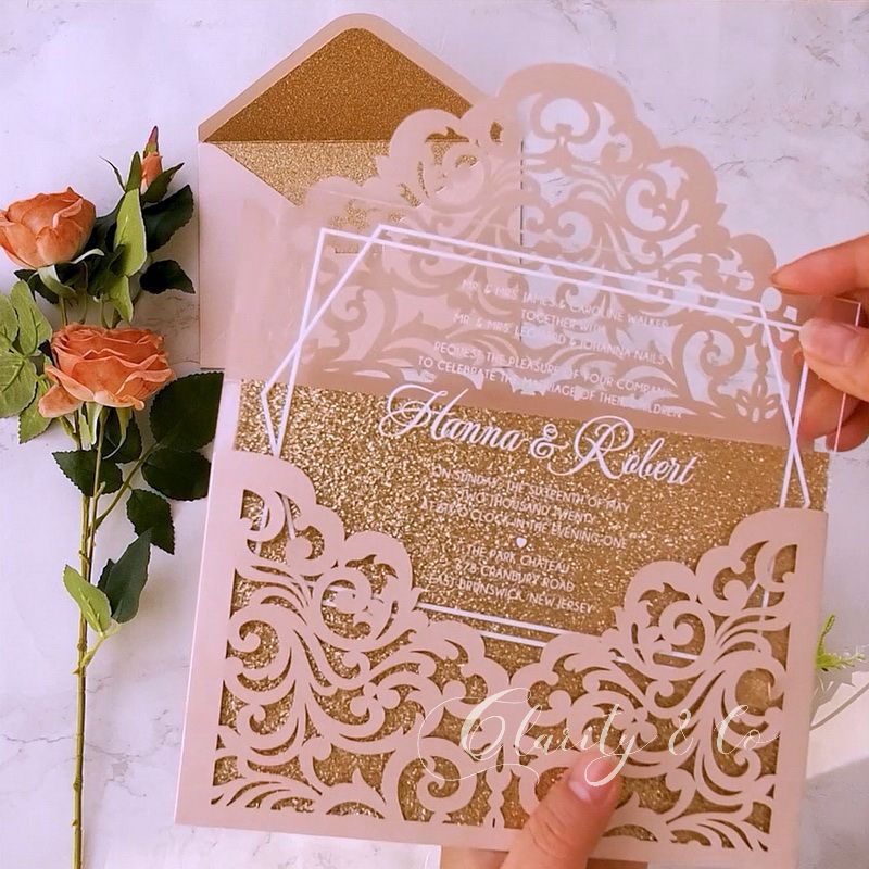 Clear Acrylic Wedding Invitation With blush Pink
