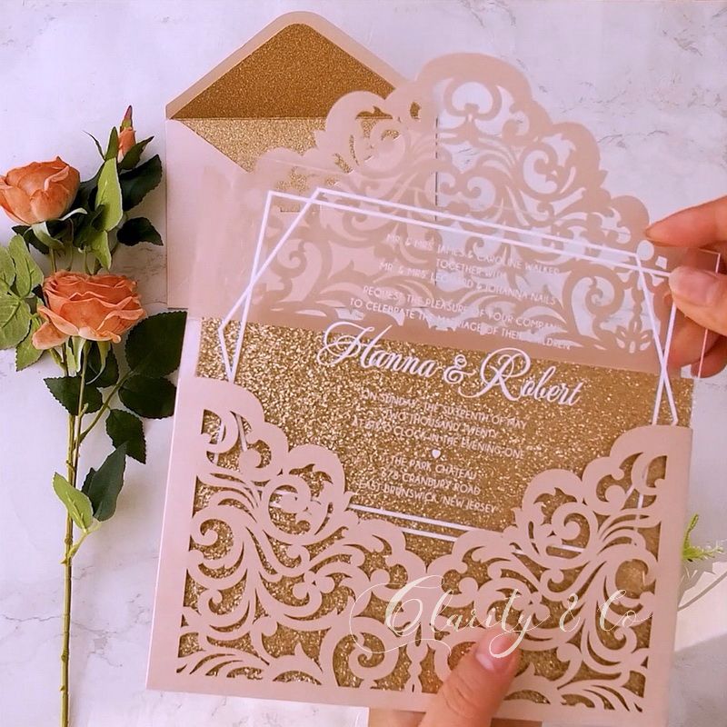 Clear Acrylic Wedding Invitation With blush Pink