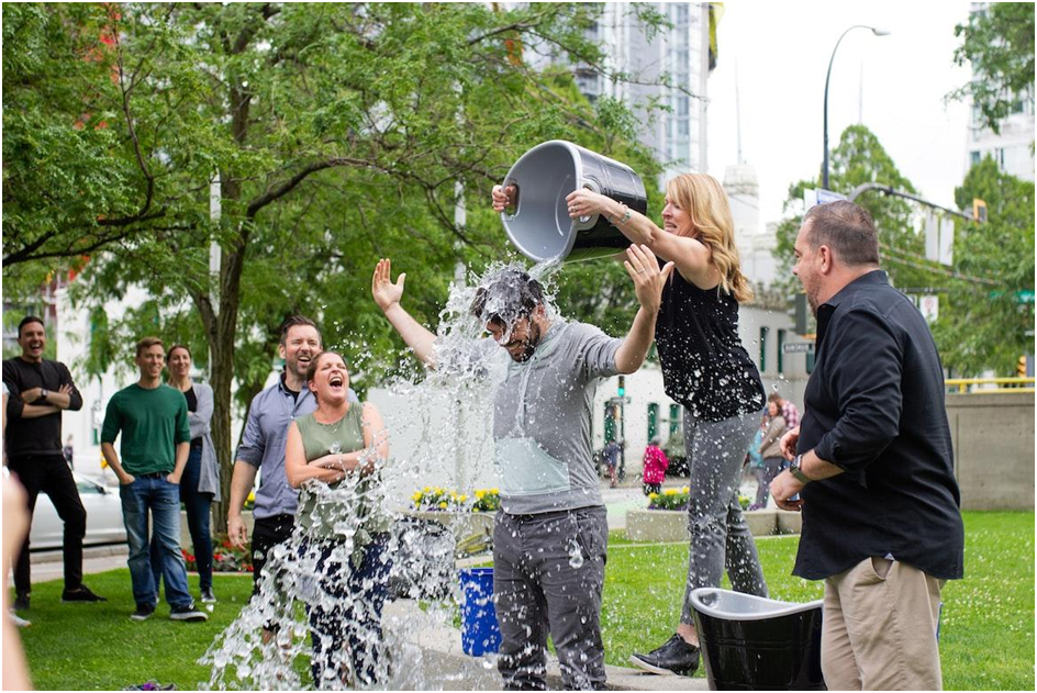 Fundraisers using an ice bucket challenge to collect funds