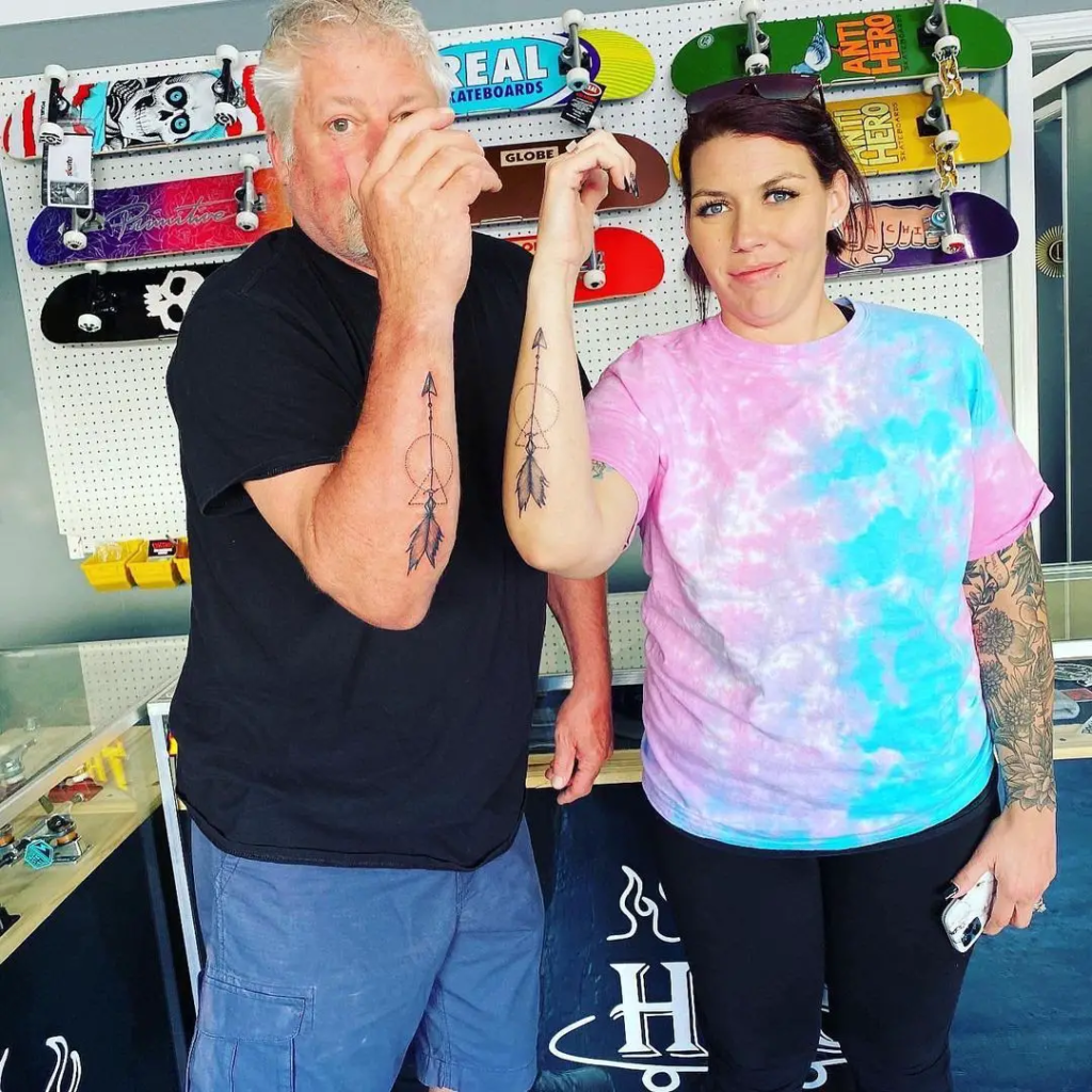 Black Ink Arrow Father Daughter Tattoo