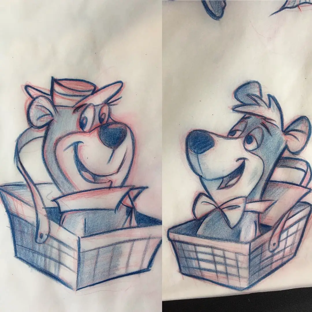 Yogi Cartoon Sketch Father And Daughter Tattoos