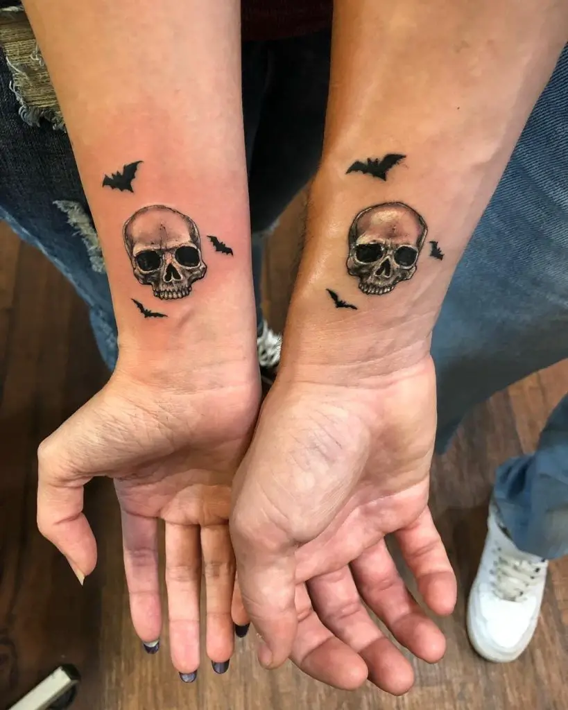  Skull and Bats Father Daughter Tattoos