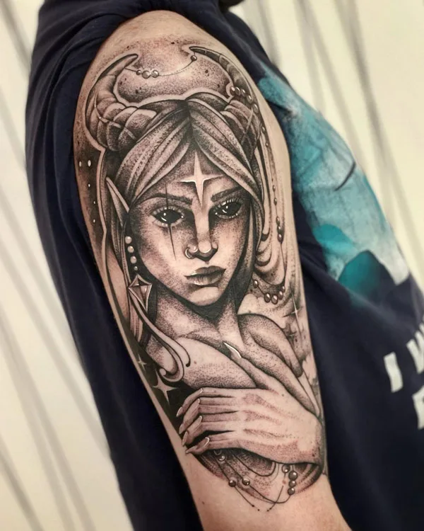  Fine Line Succubus Tattoo For Arms
