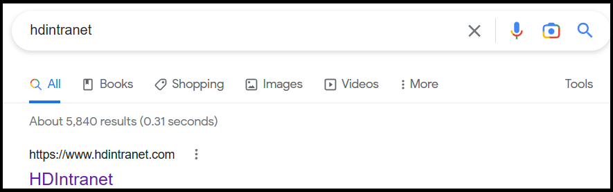 HDIntranet Google Search Screenshot