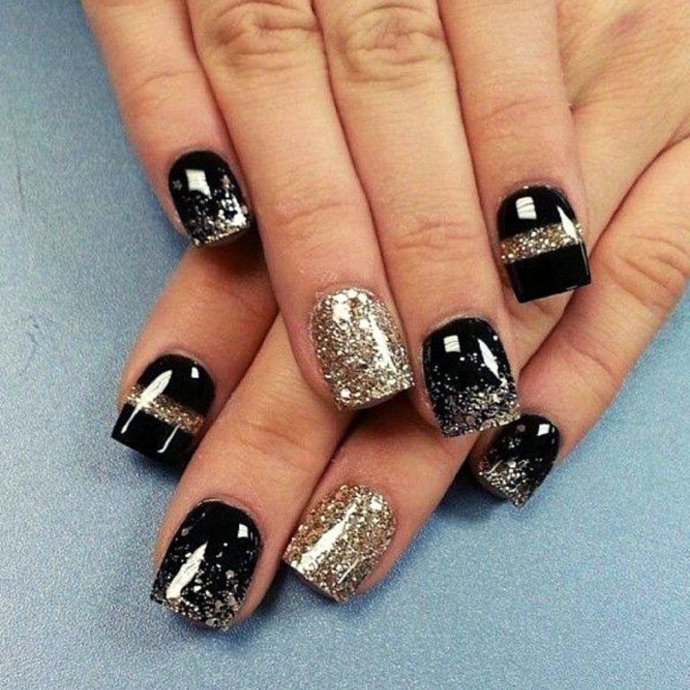 Black And Gold Sparkle Nail Art