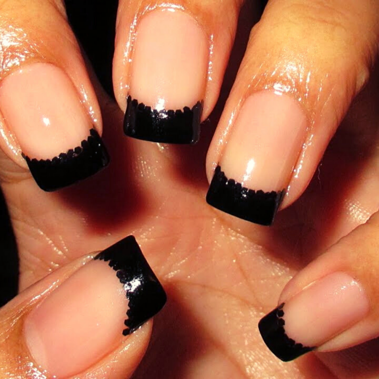 Black French Manicure with Sparkle