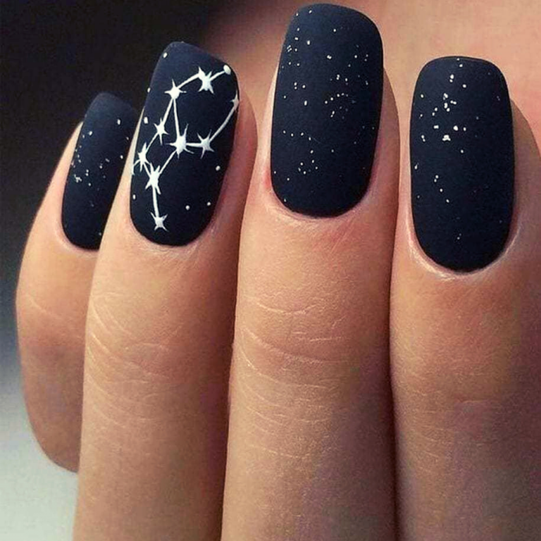 Black Matte Nails with Stars