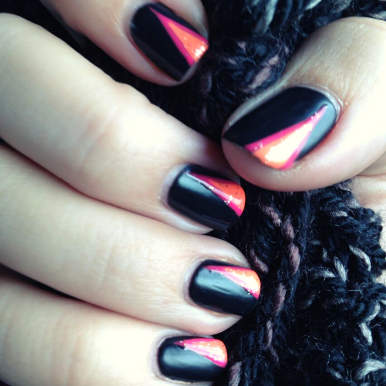 Black Nails with a Splash of Color