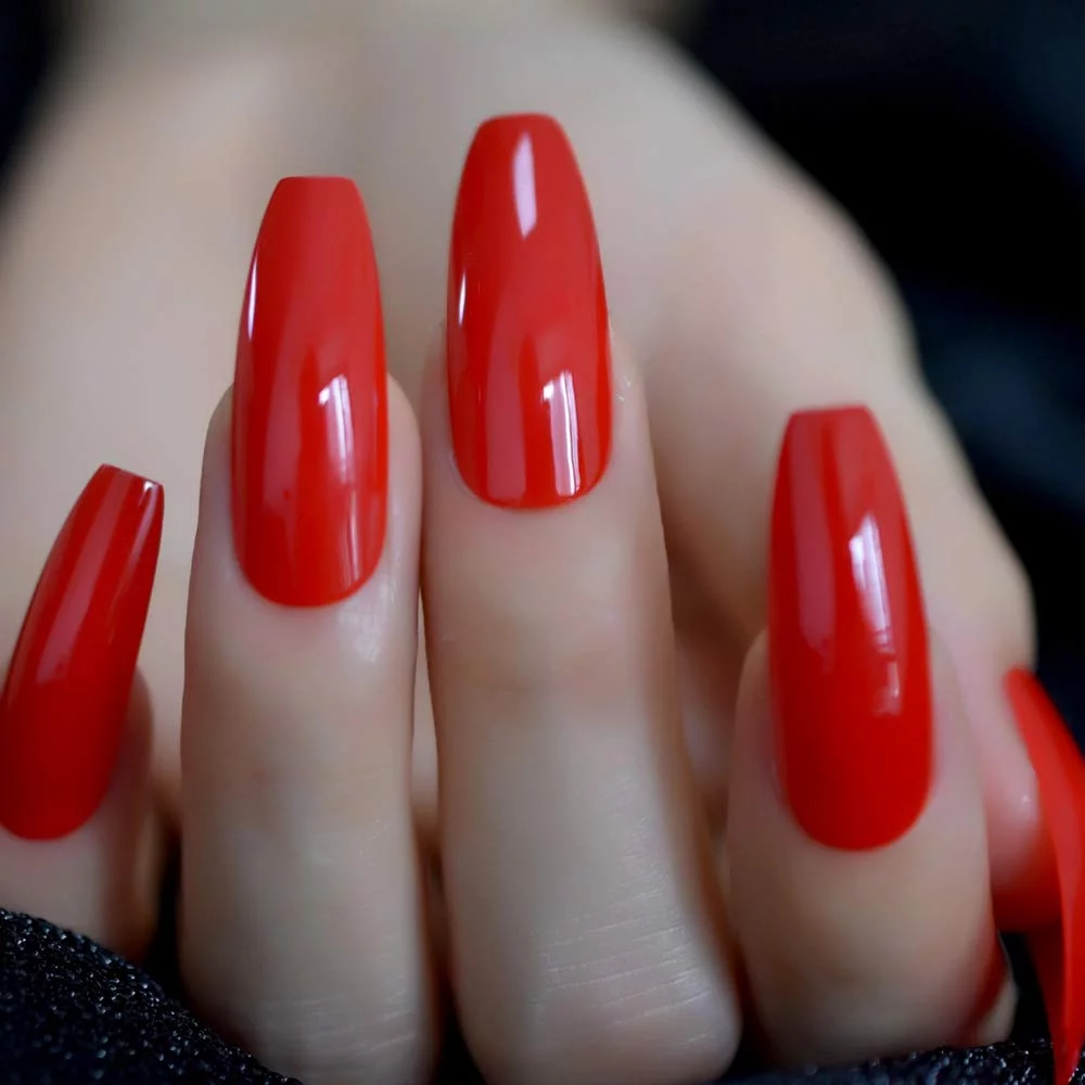 Shiny and Beautiful Red Coffin Nails 