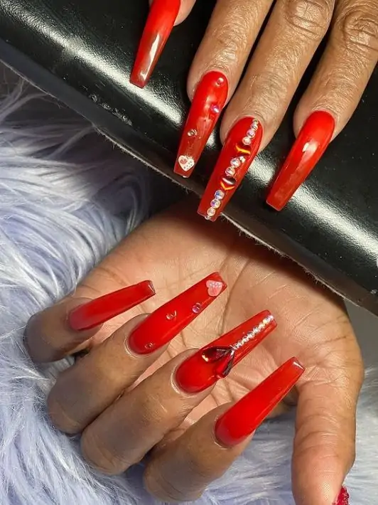 Fancy Long Coffin  Nails with Pretty Stones