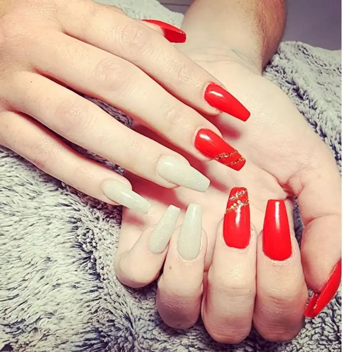 Pretty Red and White Coffin Nails