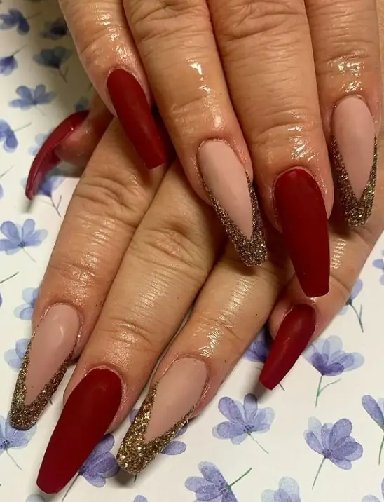 Red and Gold Nail Design