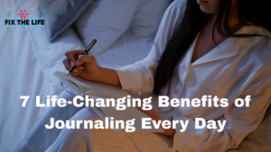 A person peacefully writing in a daily journal during a quiet morning to improve mental clarity.