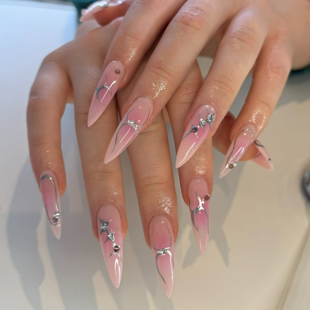 Stiletto Nails with Glam Gems